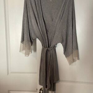 Stars Above Gray Robe with Cream Lace Trim